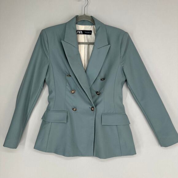 Zara Jackets & Blazers - ZARA Teal Double Breasted Blazer Women’s Size Small Workwear Lined Jacket
